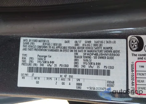 2017 Ford Fiesta Se z USA, uszkodzony, nr VIN 3FADP4BJ5HM155930